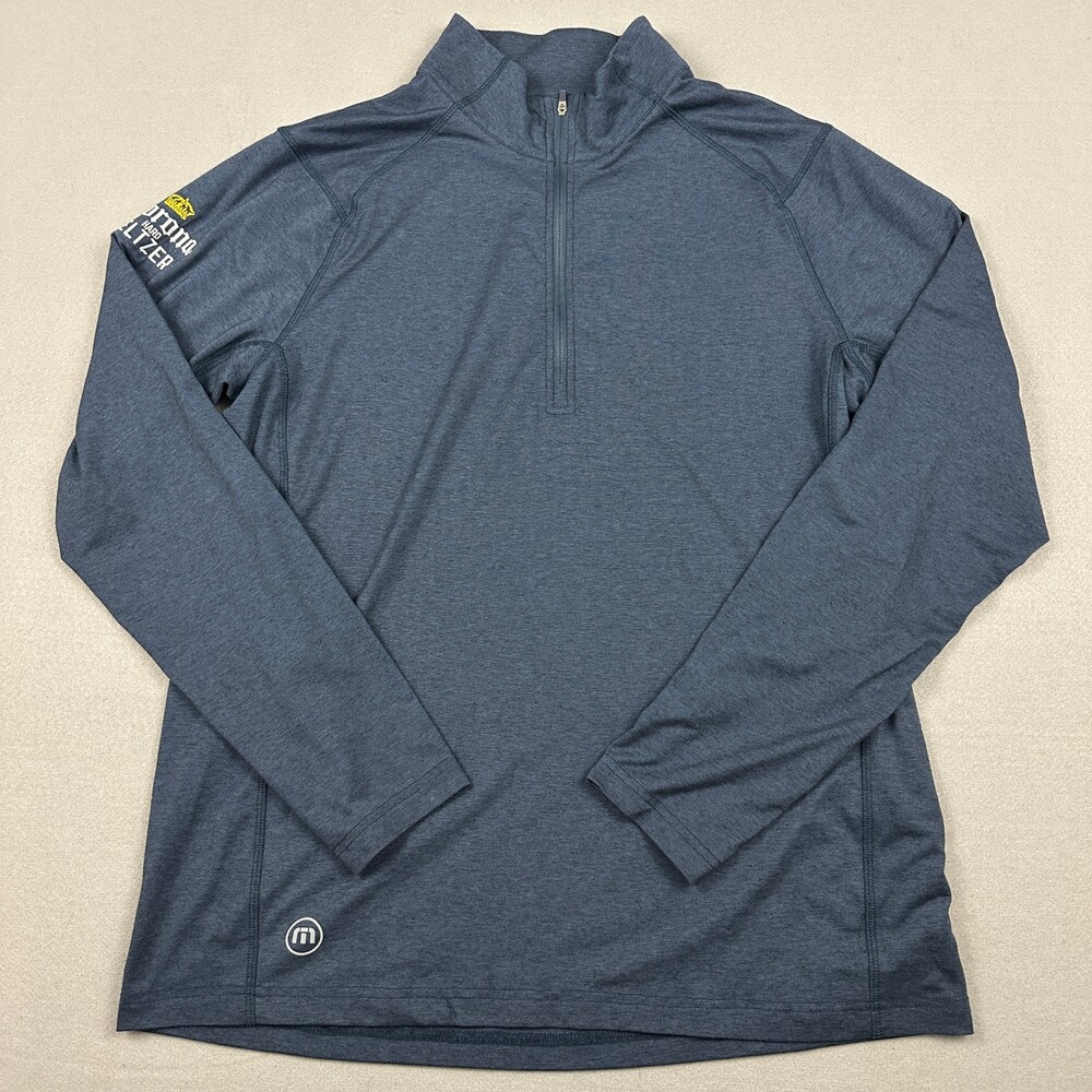 Travis Mathew Sweater Men Large Blue Solid 1/4 Zip Golf Pullover Logo Golfer L
